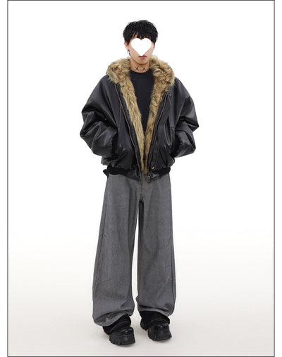Chaqueta Reversible de Cuero y Piel Forrada en Polar para Hombre - Invierno - Image 10