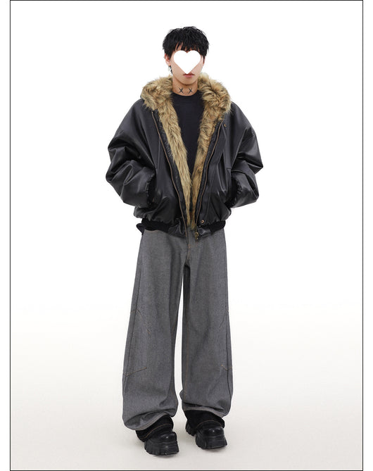Chaqueta Reversible de Cuero y Piel Forrada en Polar para Hombre - Invierno - Image 10