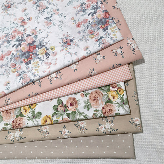 Tela de Algodón Twill con Estampado de Peonías y Rosas para Ropa de Cama y Hogar
