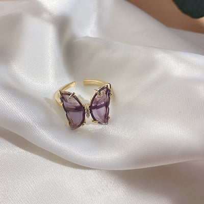 Aretes, Anillo y Collar de Cristal Púrpura con Diseño de Mariposa - Image 8