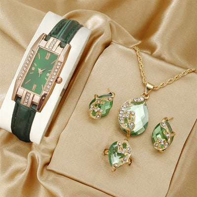 Reloj de Cuero para Mujer con Juego de Joyas Coordinadas de Tres Piezas - Image 5