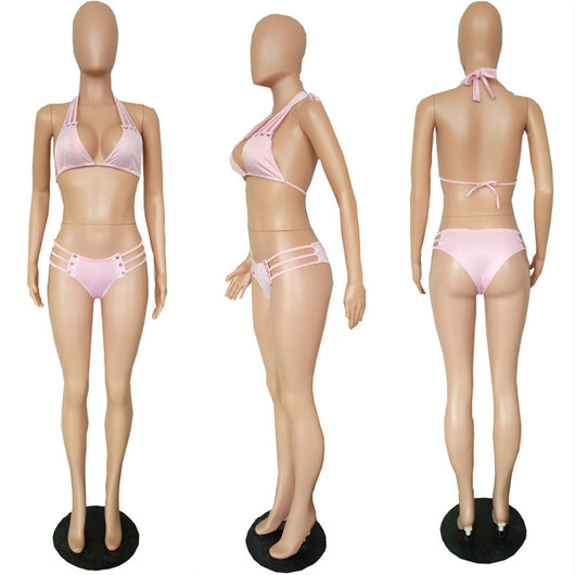 Bikini Dos Piezas Color Liso Estilo Europeo y Americano - Image 3