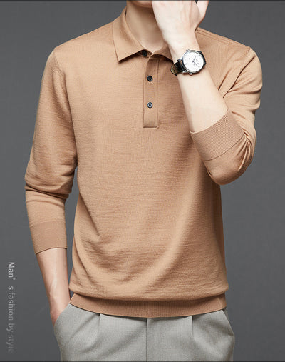 Polo de Lana Fina Merino para Hombre - Camisa de Manga Larga Elegante - Image 35