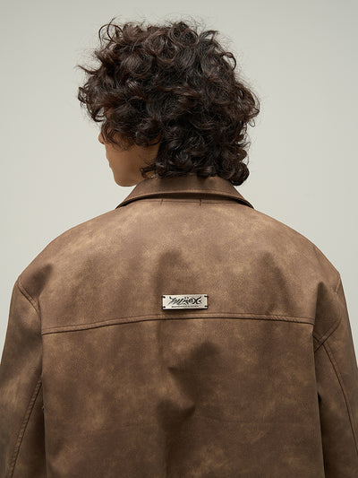 Chaqueta de Cuero Marrón Estilo Retro Americano para Hombre - Image 5