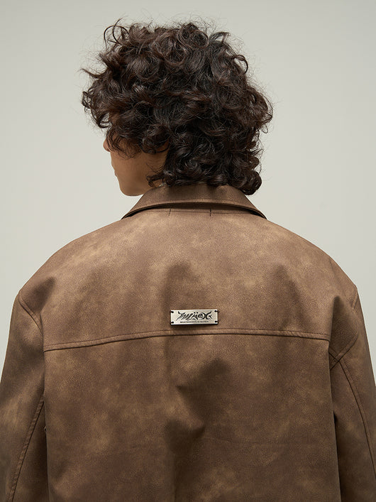 Chaqueta de Cuero Marrón Estilo Retro Americano para Hombre - Image 5