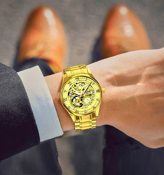 Reloj Calendario de Mano Esqueleto Mecánico con Luz Luminosa