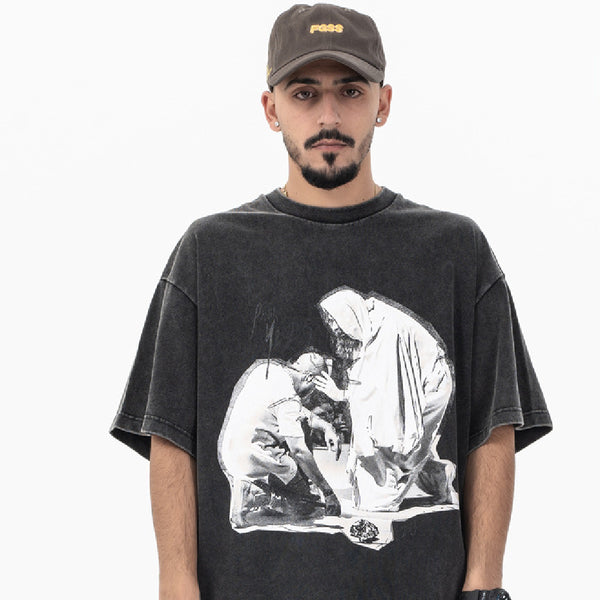 Camiseta Vintage Estampada de Manga Corta para Hombre