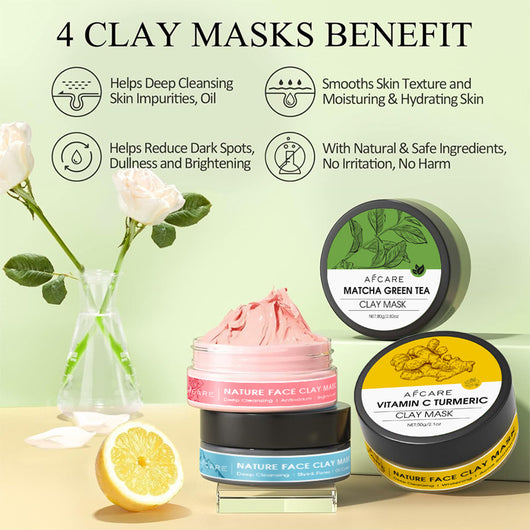 Pack 4 Mascarillas Faciales - Arcilla Verde, Té Verde, Cúrcuma y Rosa - Image 3