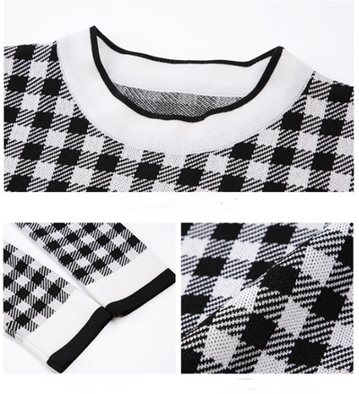 Suéter Cuadros Blanco y Negro Estilo Coreano Holgado para Mujer - Image 6
