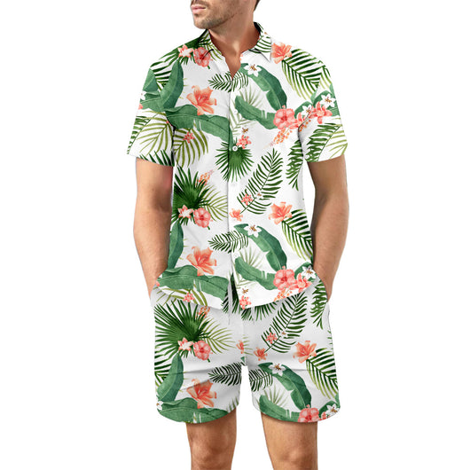 men's two-piece summer suit, suit, light blue, white, light green, casual, beach - Image 2