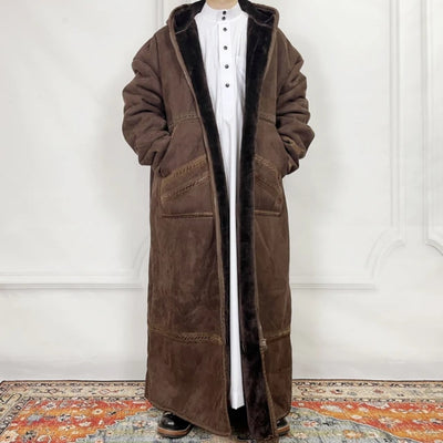 Bata de Ante Sintético para Hombre con Capucha y Bolsillos - Abrigo Invierno - Image 4