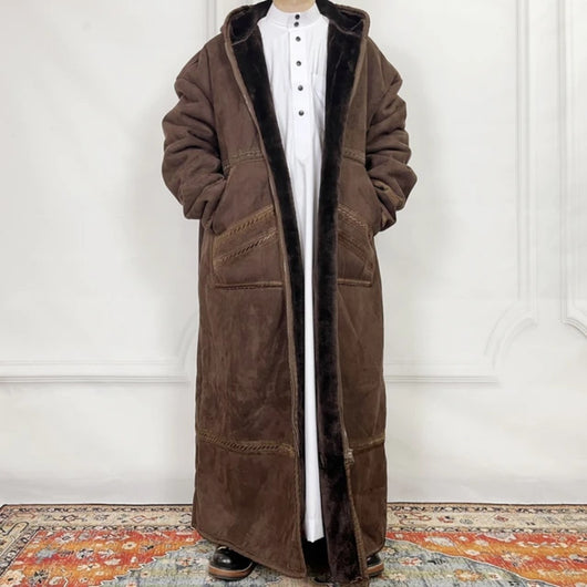 Bata de Ante Sintético para Hombre con Capucha y Bolsillos - Abrigo Invierno - Image 4