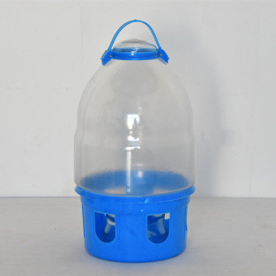 Transparent pet drinker with a light blue base and handle, designed for chickens or small birds. - Image 56