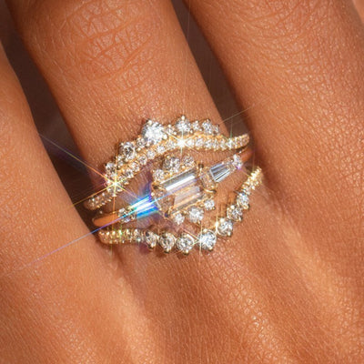 Anillo de Tres Piezas con Circón Brillante Inspirado en Japón y Corea del Sur - Image 10