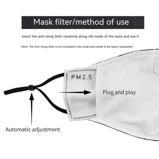 Black double-layer face mask with a repeating pattern of glowing white jack-o'-lantern faces and ear hooks. - Image 5