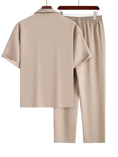 Conjunto de Traje Casual para Hombre: Camisa de Solapa con Botones y Pantalón Recto - Image 29