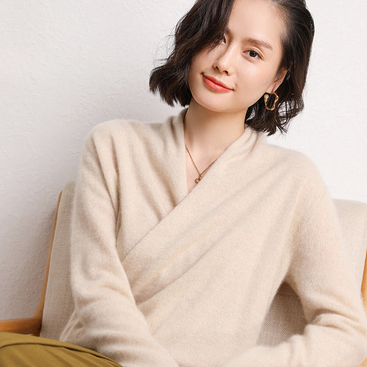 Suéter de Cashmere Cuello V Cruzado Holgado para Mujer - Image 9