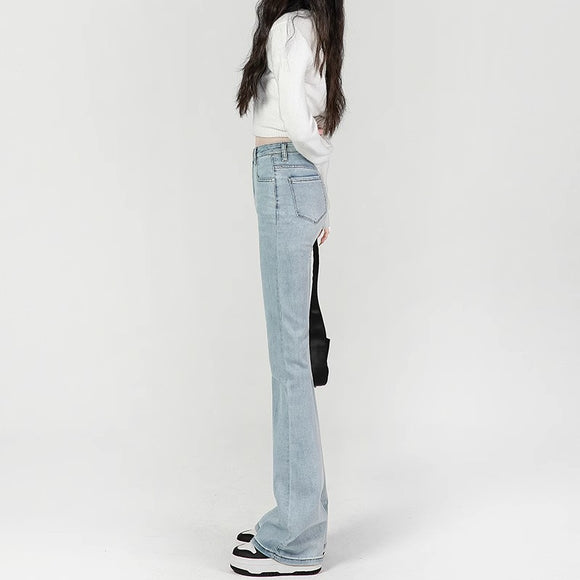 Jeans Acampanados Azul Claro Cintura Alta Reductores Efecto Mopping