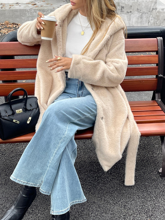 Abrigo Casual de Felpa Liso de Manga Larga para Mujer - Image 11