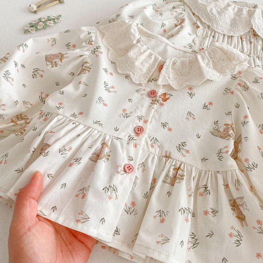 Vestido Princesa Floral Estilo Coreano con Conejo para Bebé - Image 4