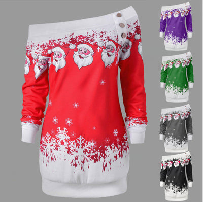 Sudadera Navideña Asimétrica con Estampado para Mujer