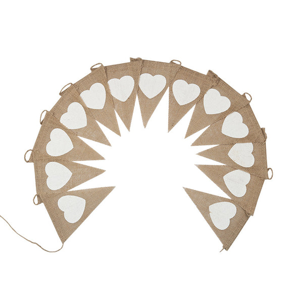 Bandera Decorativa de Lino con Corazones Triángulo para Bodas y Fiestas
