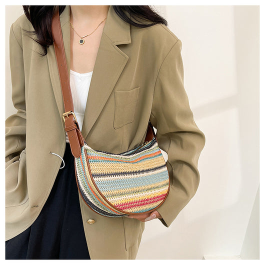 Bolsa Tote de Rafia Arcoíris para Mujer - Bolso Casual de Hombro - Image 19