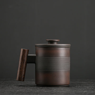 Taza de Cerámica Morada con Filtro y Tapa para Café y Leche - Image 6