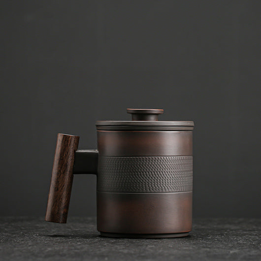 Taza de Cerámica Morada con Filtro y Tapa para Café y Leche - Image 6