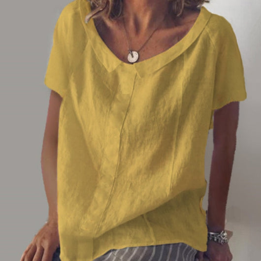 Playera Cuello Redondo Manga Corta en Algodón y Lino