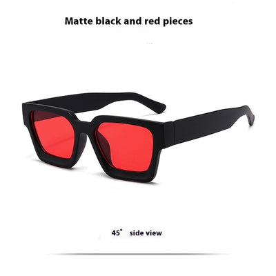 Olive green rectangular sunglasses with dark gray lenses, featuring a thick, modern frame design. - Image 15
