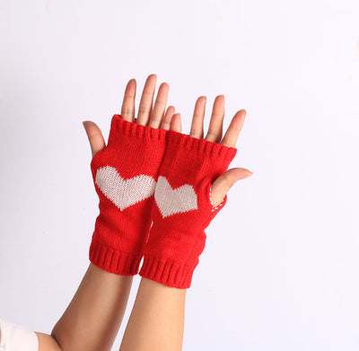 Guantes de Lana sin Dedos con Corazón Grande Tejidos