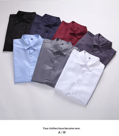 Camisa de Negocios Manga Larga Talla Grande Cuello Solapa Color Sólido para Hombre - Image 17