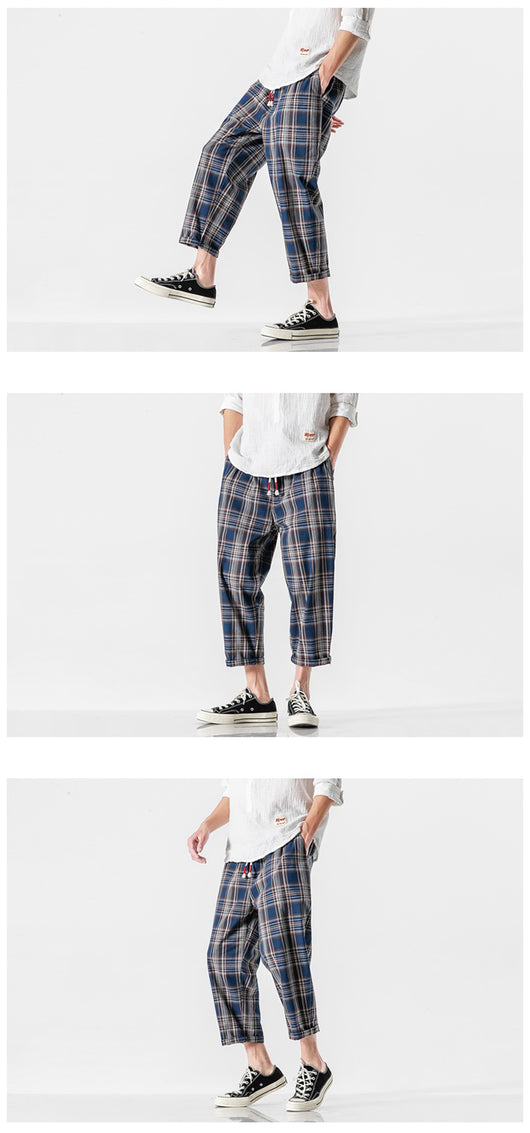 Pantalones Casuales a Cuadros Estilo Asiático con Detalles Desgastados - Image 14