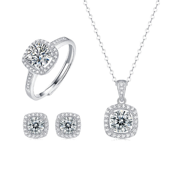 Conjunto de Anillo y Collar Moissanita Estilo Coreano Asterismo