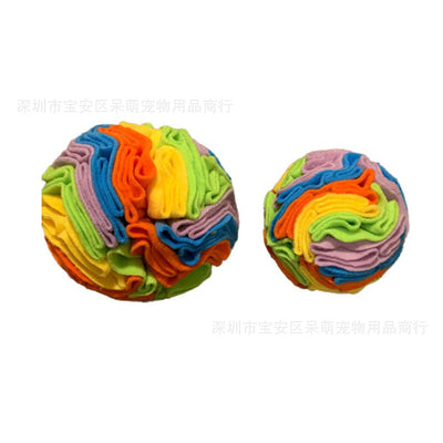 Pet sniffing pad in a ball shape, made of soft polar fleece in shades of pink, purple, and white, for dogs. - Image 5