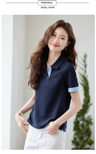 Blusa Estilo Americano Hombros Descubiertos Falsa Dos Piezas Manga Corta - Image 13