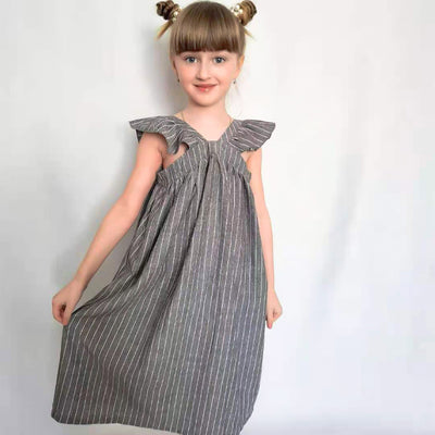 Vestido de Playa Niña con Volantes y Mangas Aleteo a Rayas - Image 8
