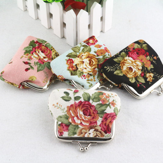 Monedero Mini de Lona Floral Rosa para Mujer - Bolsa Compacta con Cierre de Hebilla