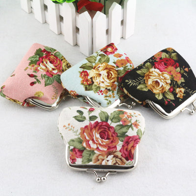 Monedero Mini de Lona Floral Rosa para Mujer - Bolsa Compacta con Cierre de Hebilla