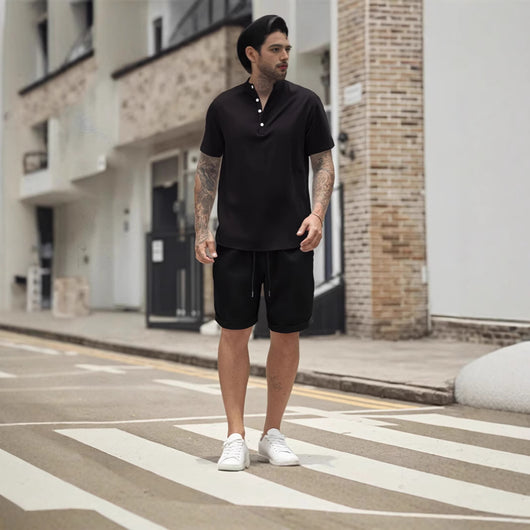 Camiseta Henley Manga Corta Suelta para Hombre - Estilo Casual - Image 4