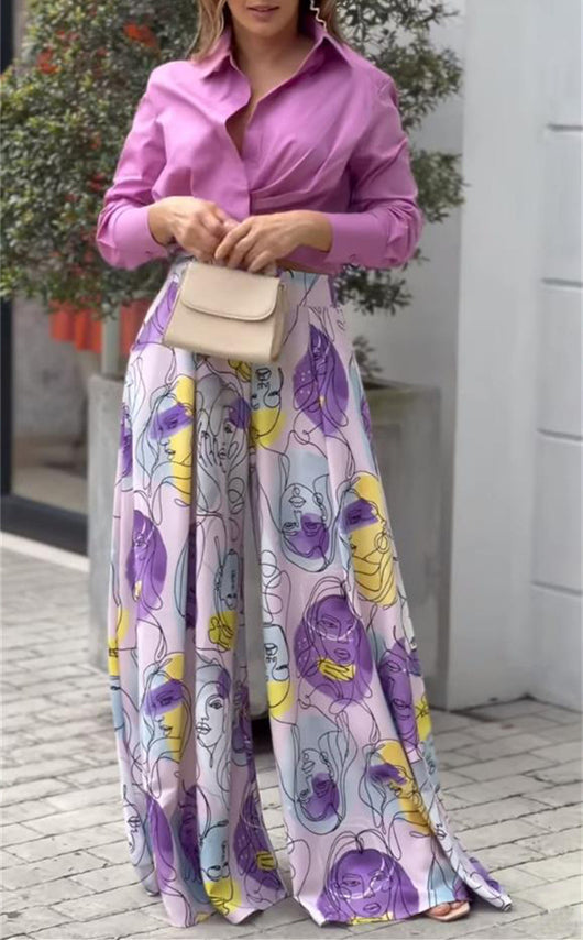 Conjunto de Dos Piezas: Camisa con Solapa y Pantalón Estampado - Image 8