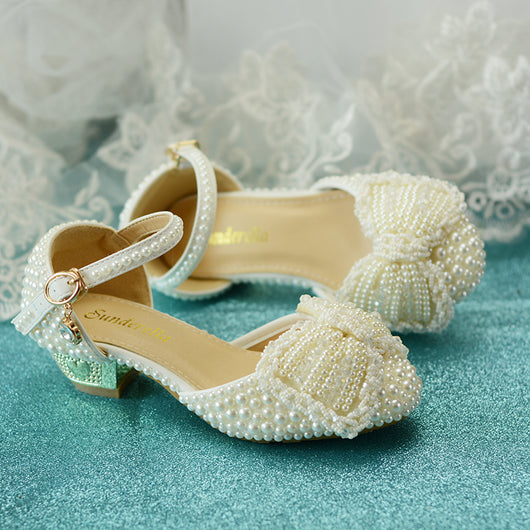 Zapatos de Princesa Infantiles Blanco Perla con Moño - Image 4