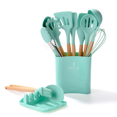 Juego de Utensilios de Cocina con Mango de Madera y Cubo de Almacenamiento - Image 7