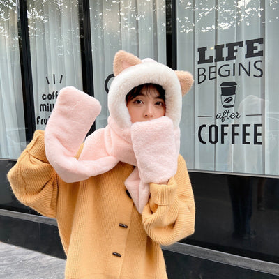 Conjunto Invernal 3 en 1: Gorro, Bufanda y Guantes con Orejas de Conejo Peludo - Image 2