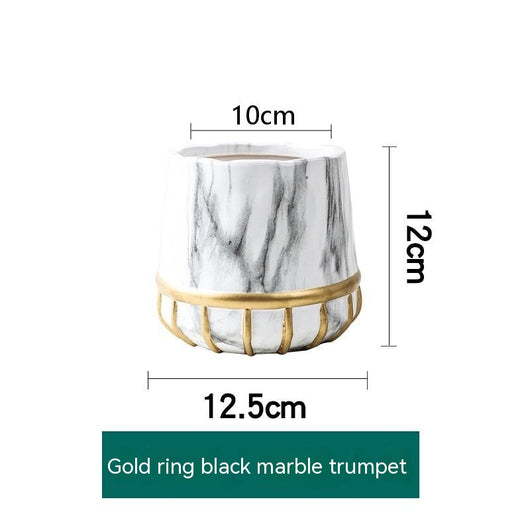 Maceta de Cerámica Dorada con Efecto Mármol - Decoración Premium para el Hogar - Image 3