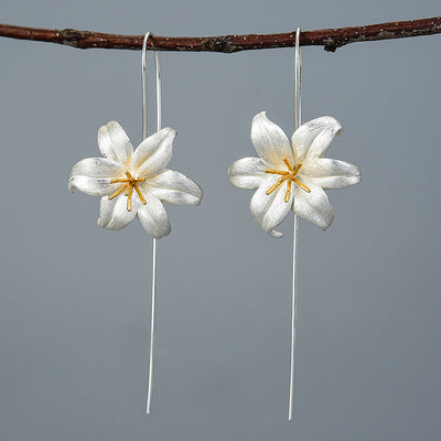 Aretes de Plata Esterlina S925 Flor de Lirio para Mujer - Image 6