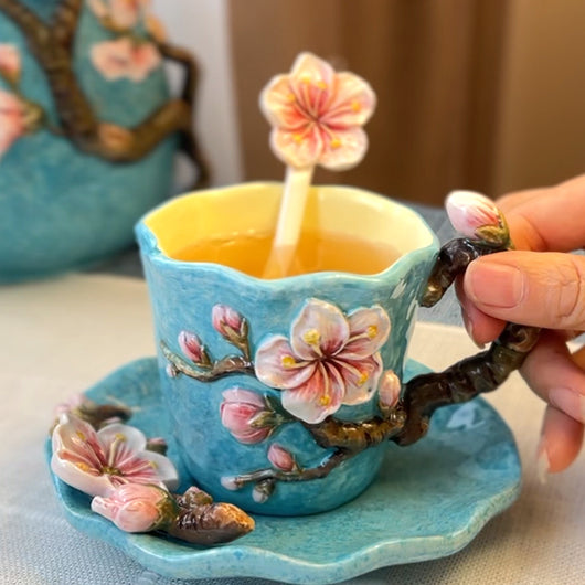 Taza de Cerámica Inspirada en Van Gogh Noche Estrellada con Plato - Image 4