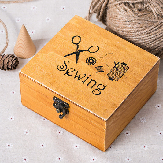 Caja de Costura Portátil de Madera con Agujas y Accesorios