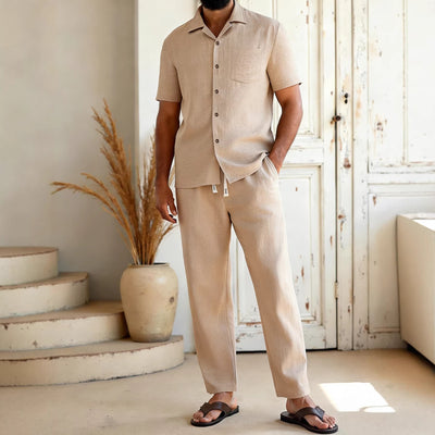 Conjunto Elegante de Camisa y Pantalón de Color Liso para Hombre - Image 3